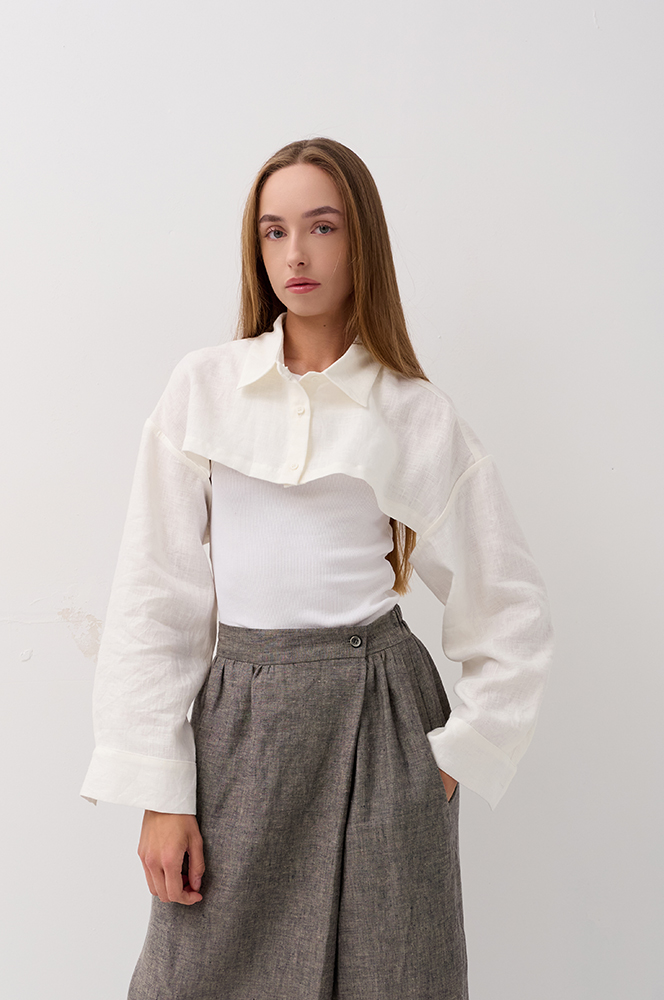 Сорочка куца льон айворі (Р 137/1)